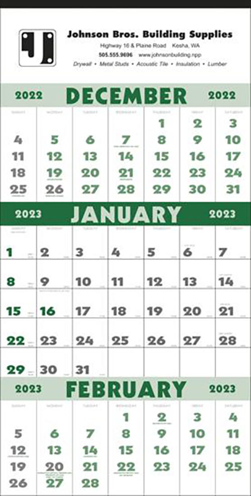 3 Month Glance Wall Commercial Calendar